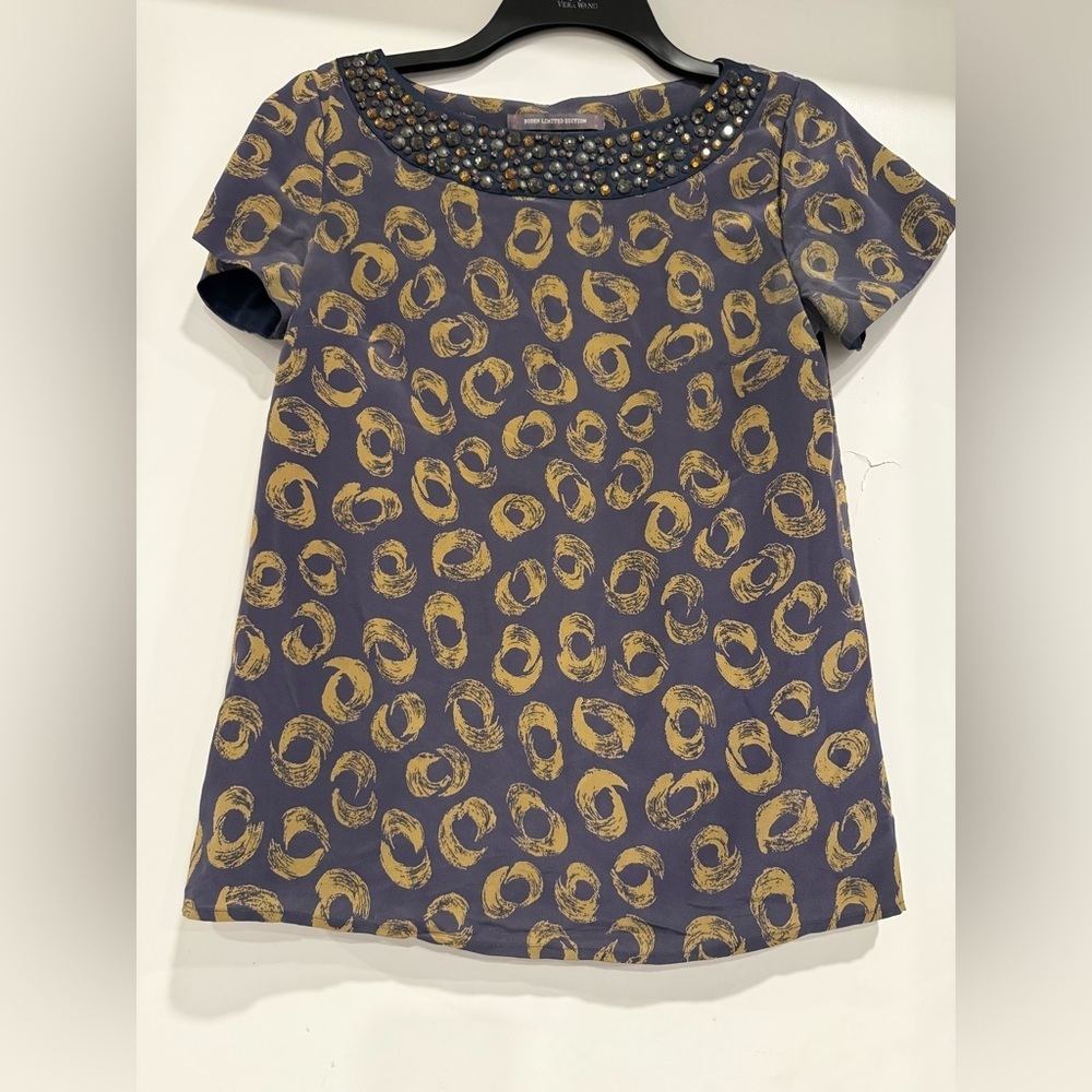 Boden Limited Edition 100% Silk Jeweled Blouse Womens Size US 6 Short Sleeve Top - Picture 2 of 5